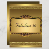 金ゴールド50歳の誕生日パーティーの招待で素晴らしい 招待状 (正面/裏面)