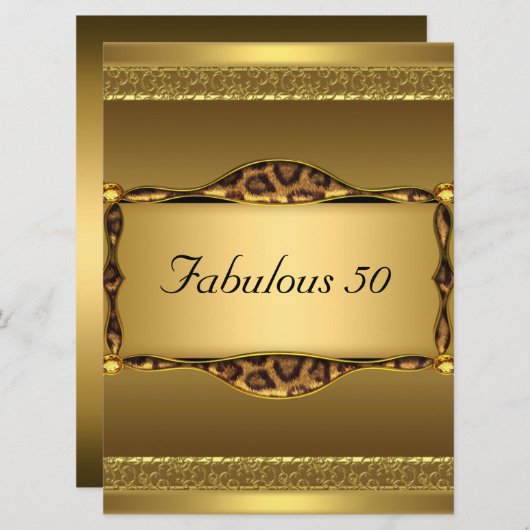 金ゴールド50歳の誕生日パーティーの招待で素晴らしい 招待状 (正面/裏面)