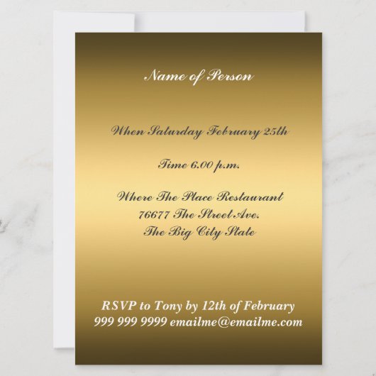 金ゴールド50歳の誕生日パーティーの招待で素晴らしい 招待状 (裏面)