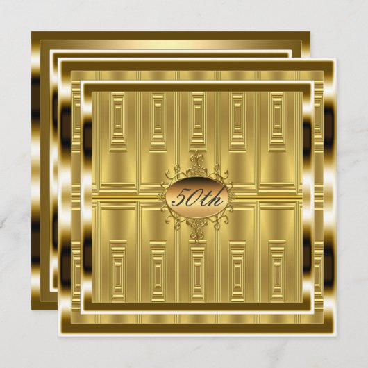 金ゴールド50歳の誕生日パーティーの招待金ゴールド 招待状 (正面/裏面)