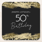 金ゴールド50歳の誕生日パーティー スクエアペーパーコースター (正面)
