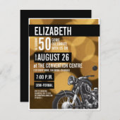 金ゴールド50歳の誕生日ブラックバイモダンクパーティー 招待状 (正面/裏面)