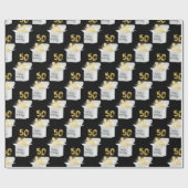 金ゴールド50番目の誕生日バルーン(ボックス) ラッピングペーパー (フラット)