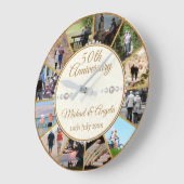 金ゴールド50結婚周年記念写パーソナライズされた真 ラージ壁時計 (傾斜)