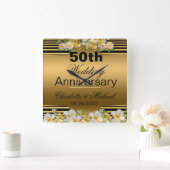 金ゴールド50結婚周年 スクエア壁時計 (ホーム)