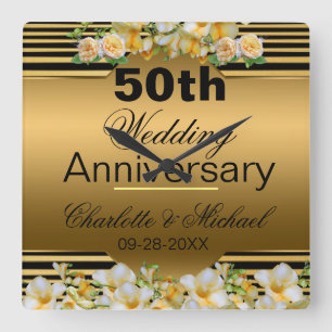 金ゴールド50結婚周年 スクエア壁時計