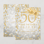 金ゴールド50誕生日ライト日付銀 セーブザデート (正面/裏面)