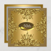 金ゴールド50誕生日記念日パーティの招待状 招待状 (正面/裏面)