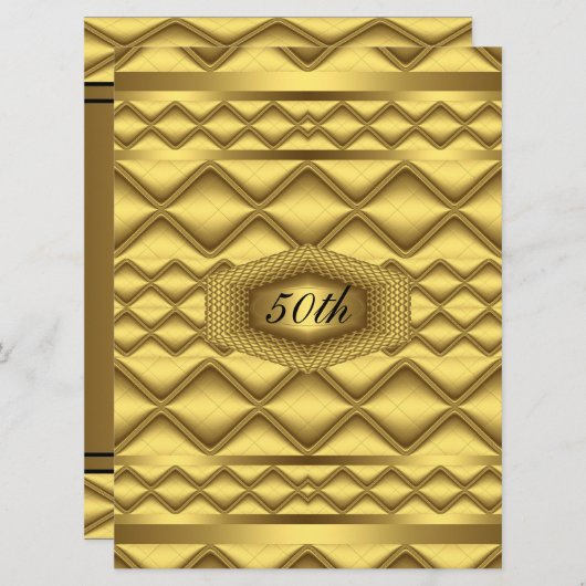 金ゴールド50誕生日記念日パーティー 招待状 (正面/裏面)