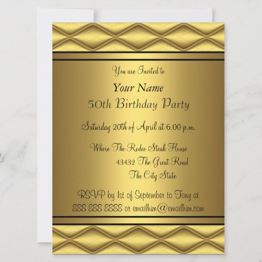 金ゴールド50誕生日記念日パーティー 招待状 (裏面)