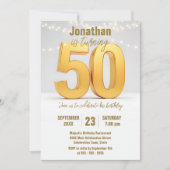 金ゴールド50誕生祝いとストリングライト 招待状 (正面)