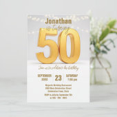 金ゴールド50誕生祝いとストリングライト 招待状 (スタンド正面)