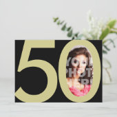 金ゴールド50thフォト誕生日またはその他のパーティの招待状 招待状 (スタンド正面)