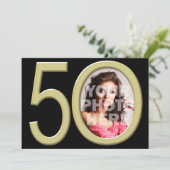 金ゴールド50thフォト誕生日またはその他のパーティの招待状 招待状 (スタンド正面)