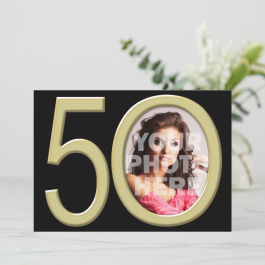 金ゴールド50thフォト誕生日またはその他のパーティの招待状 招待状 (スタンド正面)