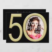 金ゴールド50thフォト誕生日またはその他のパーティの招待状 招待状 (正面/裏面)