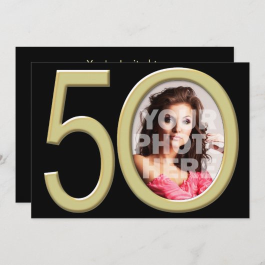金ゴールド50thフォト誕生日またはその他のパーティの招待状 招待状 (正面/裏面)