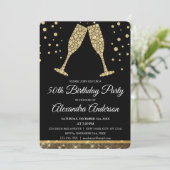 金ゴールド50th Birthday Partyダイヤモンドシャンパングラス 招待状 (スタンド正面)