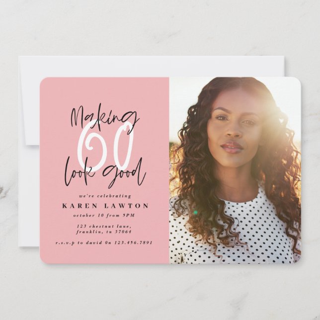 金ゴールド60の良い写真の誕生日の招待 (正面)