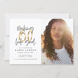 金ゴールド60の良い写真の誕生日の招待