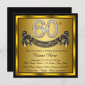 金ゴールド60歳の誕生日パーティー 招待状 (正面/裏面)