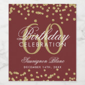 金ゴールド60誕生日グリッター紙吹雪ブルゴーニュ ワインラベル (シングルラベル)