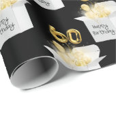 金ゴールド60誕生日バルーン(白いボックス) ラッピングペーパー (ロールコーナー)