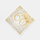 金ゴールド60誕生日フローラシルバーグラムライト スタンダードランチョンナプキン (角)