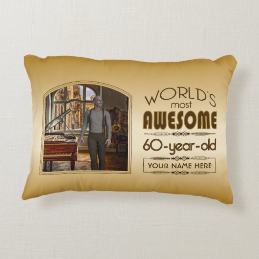 金ゴールド60誕生日ワールド最高ののカスタムフォトフレーム アクセントクッション (裏面)