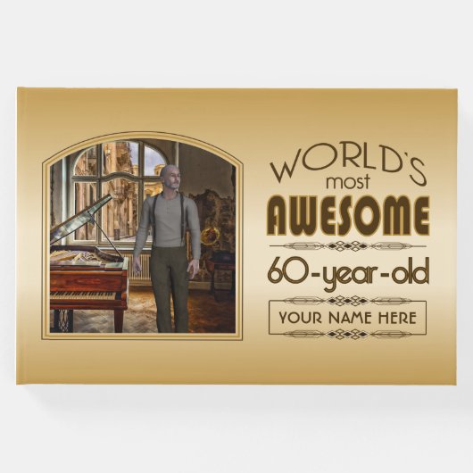 金ゴールド60誕生日ワールド最高ののカスタムフォトフレーム ゲストブック (正面)