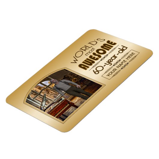金ゴールド60誕生日ワールド最高ののカスタムフォトフレーム マグネット (左側)
