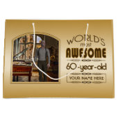 金ゴールド60誕生日ワールド最高ののカスタムフォトフレーム ラージペーパーバッグ (正面)
