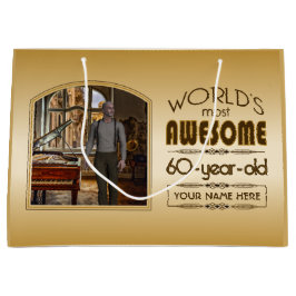 金ゴールド60誕生日ワールド最高ののカスタムフォトフレーム ラージペーパーバッグ