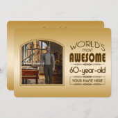 金ゴールド60誕生日ワールド最高ののカスタムフォトフレーム 招待状 (正面/裏面)