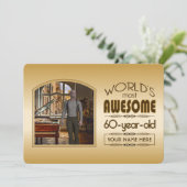 金ゴールド60誕生日ワールド最高ののカスタムフォトフレーム 招待状 (スタンド正面)