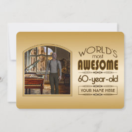 金ゴールド60誕生日ワールド最高ののカスタムフォトフレーム 招待状