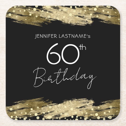 金ゴールド60thバースデーパーティースクエア紙コースター スクエアペーパーコースター (正面)