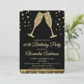 金ゴールド60thバースデーパーティーダイヤモンドシャンパングラス 招待状 (スタンド正面)