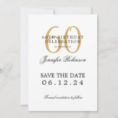 金ゴールド60th Birthday Party日付を保存 招待状 (正面)