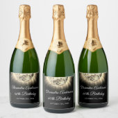 金ゴールド60th Birthday Party 70's Disco Ball スパークリングワインラベル (ボトル)