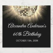 金ゴールド60th Birthday Party 70's Disco Ball スパークリングワインラベル (シングルラベル)