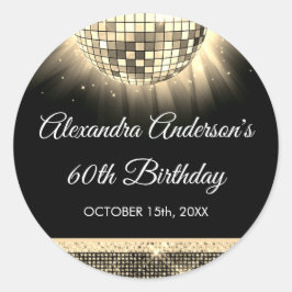 金ゴールド60th Birthday Party 70's Disco Ball ラウンドシール