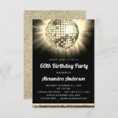 金ゴールド60th Birthday Party 70's Disco Ball 招待状 (正面/裏面)