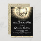 金ゴールド60th Birthday Party 70's Disco Ball 招待状 (正面/裏面)