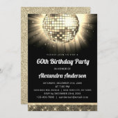 金ゴールド60th Birthday Party 70's Disco Ball 招待状 (正面/裏面)