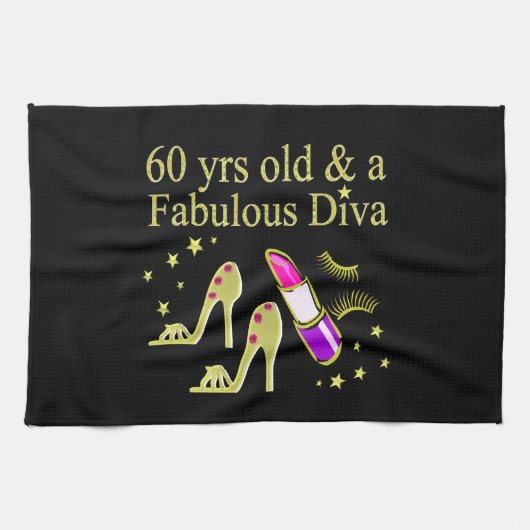金ゴールド60YRSオールド&素晴らしいDIVA キッチンタオル (横)