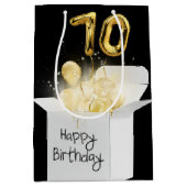 金ゴールド70番目の誕生日バルーン（ボックス） ミディアムペーパーバッグ (正面)