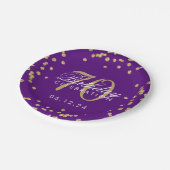 金ゴールド70誕生日グリッター紙吹雪紫 ペーパープレート (アングル)