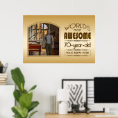 金ゴールド70誕生日ワールド最高ののカスタムフォトフレーム ポスター (ホームオフィス)