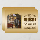 金ゴールド70誕生日ワールド最高ののカスタムフォトフレーム 招待状 (正面/裏面)